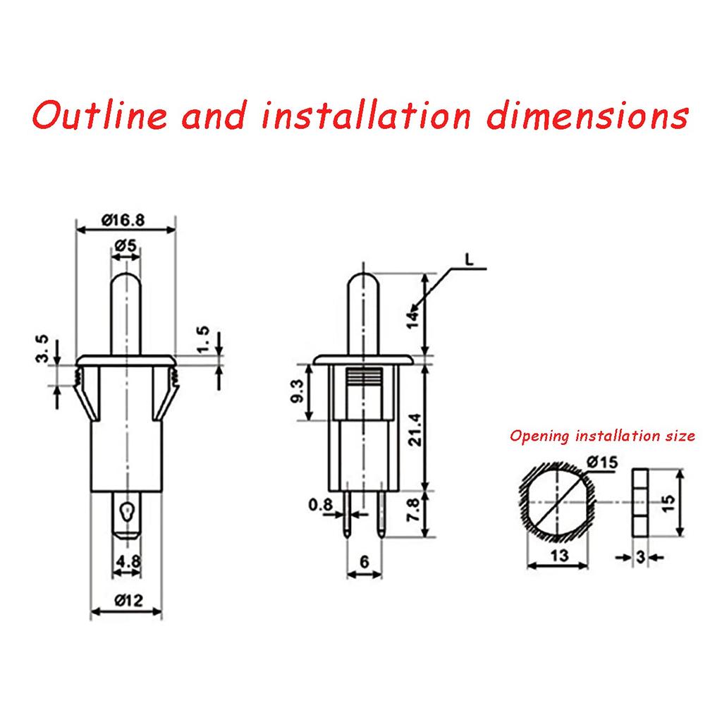 CHENJIN Refrigerator Door Light Switch 2PCS 10mm AC 250V 3A Normally Closed Momentary Fridge Light Press Button Switch Black