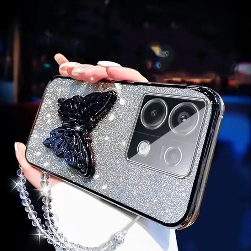 Držák telefonu s motýlkovým držákem Křišťálový náramek Pokovený kryt Pro Honor X7C X9C X8B X8C X8A X6B X9A X9B X7 X7A X7B X6 X6A Kryt