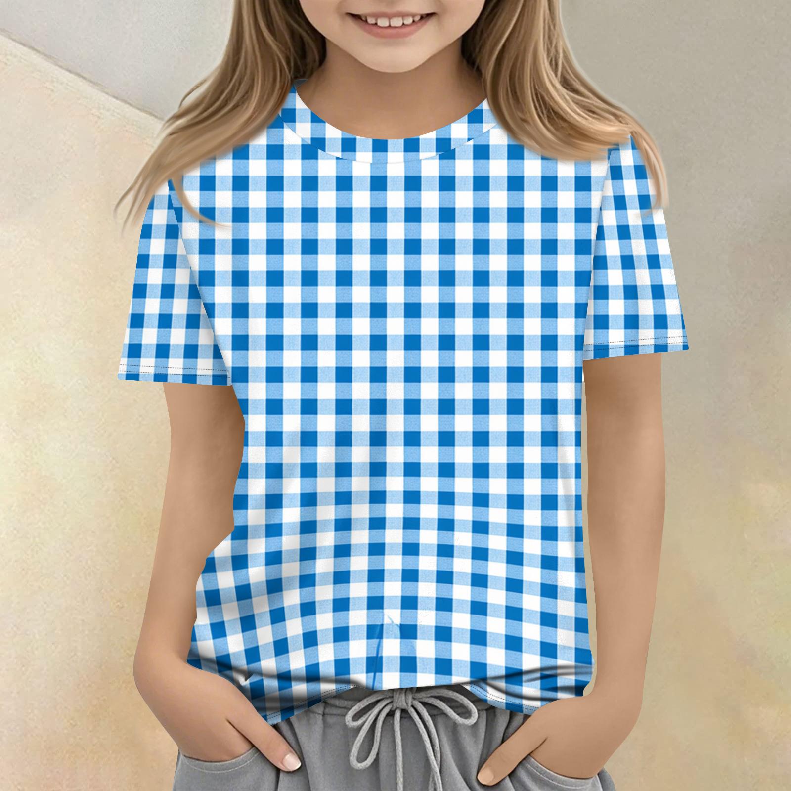 

Kids Plaid Print Crew Neck Short Sleeve Casual T Shirt Soft Fabric Lightweight Breathable Fit for Everyday Wear 100