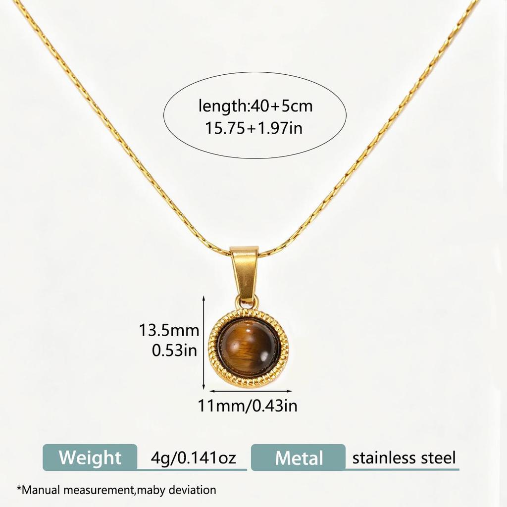18k Gold Plated Geometric Tiger Eye Pendant Necklace - Luxury Retro Women's Clavicle Chain