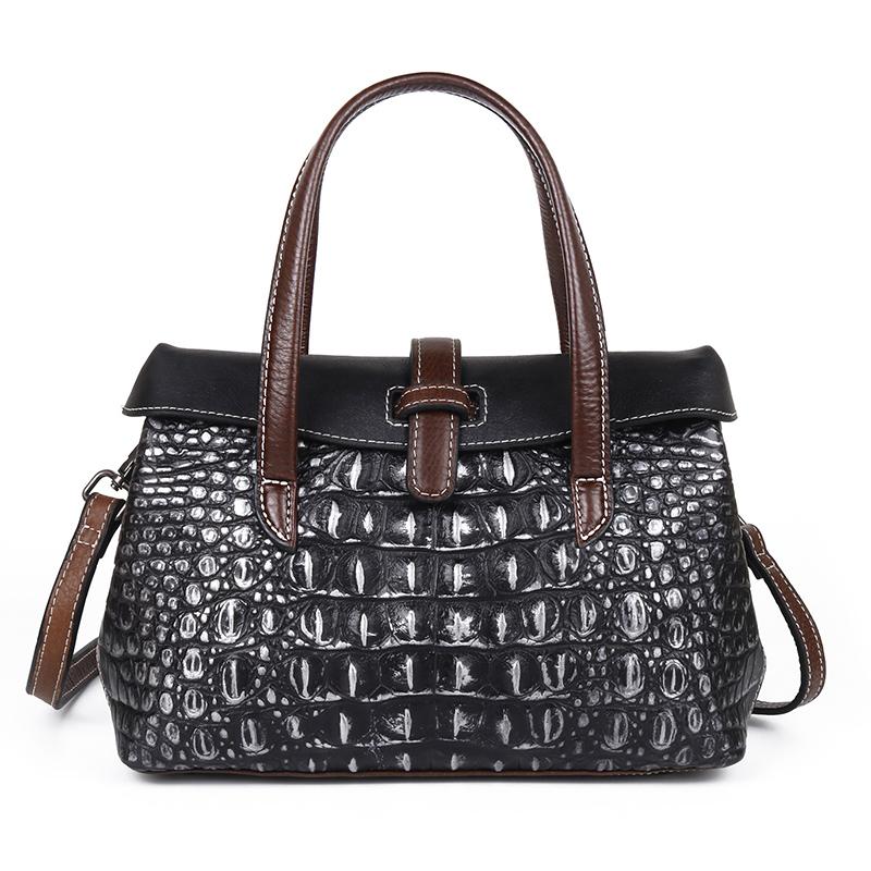 Women's Bag Genuine Leather Top Layer Cowhide Embossed Crocodile Pattern Retro One-shoulder Messenger Women's Bag