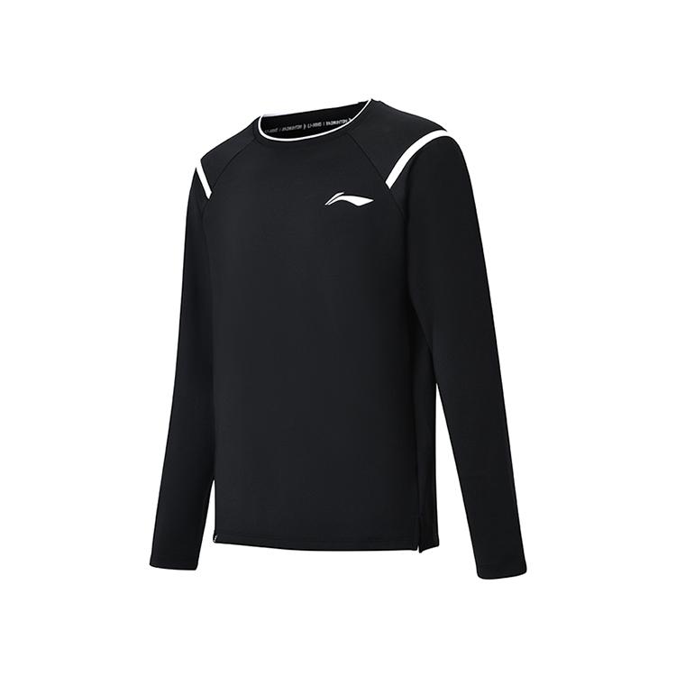 Li-Ning Personalized Printed Color Block Round Neck Casual Sports Long Sleeve T-Shirt Unisex Tops Black ATLU179-1