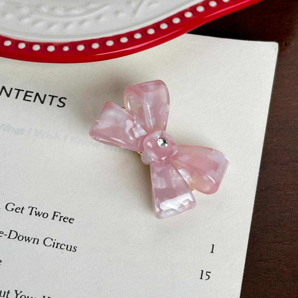 Korean New Cute 4.5cm Stereoscopic Bow Hair Tie Hair Clip For Sweet Girls Rhinestones Acetate Hair Rope Duckbill Clip