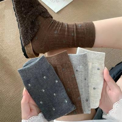 Kleine florale Retro-Socken für den Frühherbst, Damen-Mittelschaftsocken, Vielseitige Frotteesocken, Lange Wadenstrümpfe