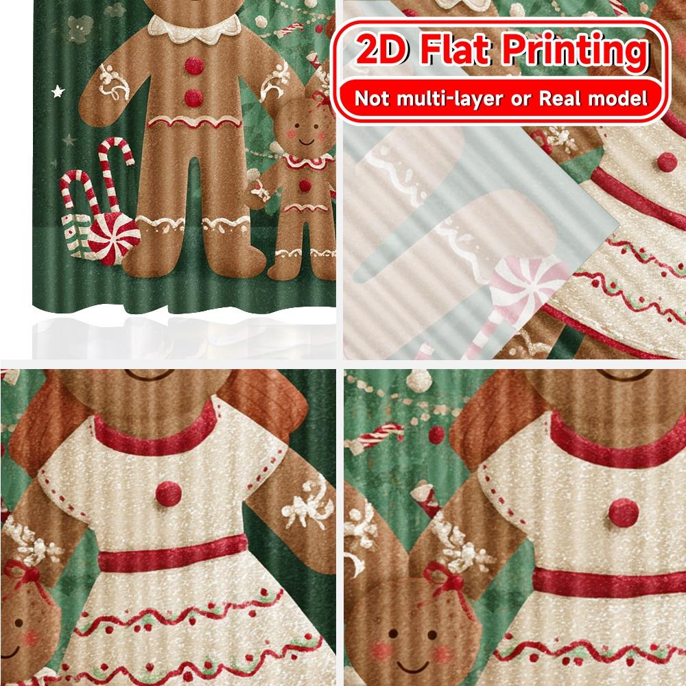 2D Flat Printing  2pcs Gingerbread Joy Chic Chic Curtain Durable Polyester Curtains Home Decor Suitable for Bedroom & Living Room