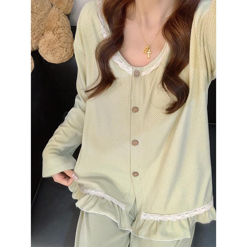 Женский элегантный пижамный комплект OEING с кружевной отделкой и длинными рукавами M-XXL