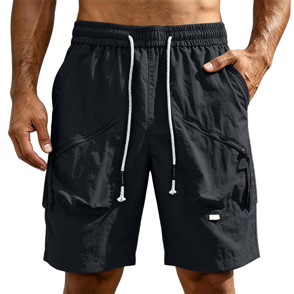 Men's Summer Lightweight Loose Fit Sports Cargo Shorts with Elastic Waistband and Multiple Utility Pockets for Outdoor Activities