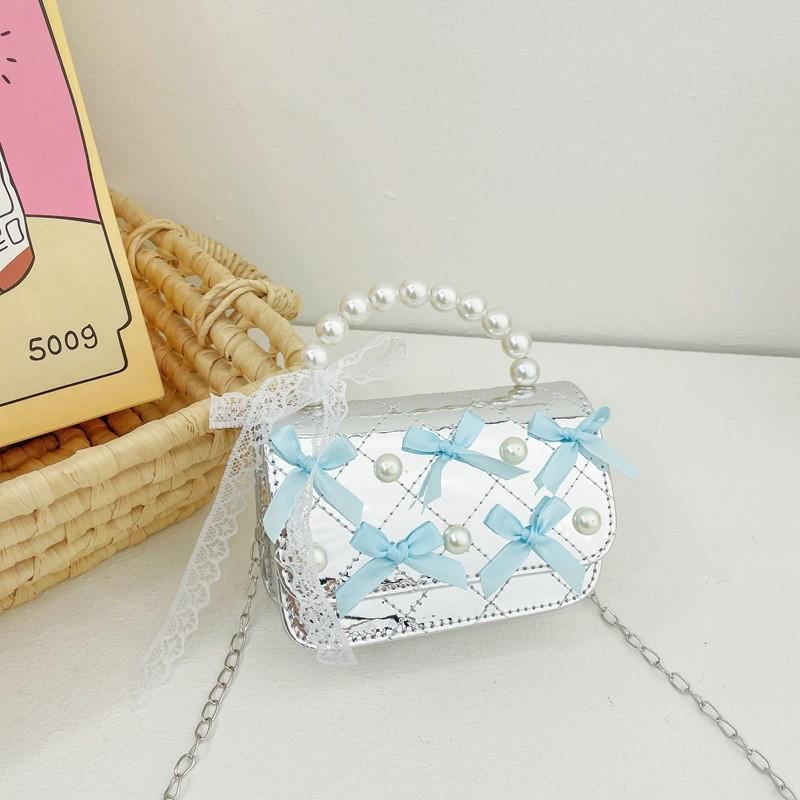 Stylish Children's Quilted Pearl Handbag With Lace And Bowknot For Girls Everyday Fashion