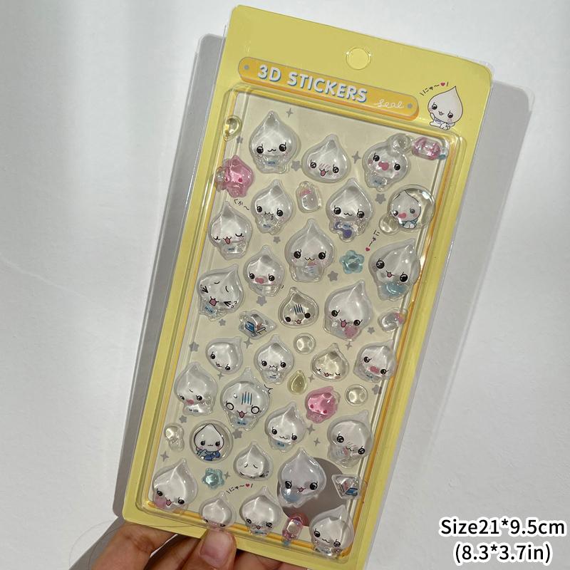 1-6pcs Tamagotchi 3D Crystal Stickers Waterdrop Cartoon Stickers Creative Gift Exchange Stickers Set Embossed Solid Stickers