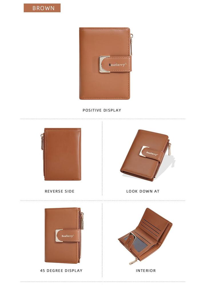 Baellerry Women's Solid Color Snap Button Zipper Wallet