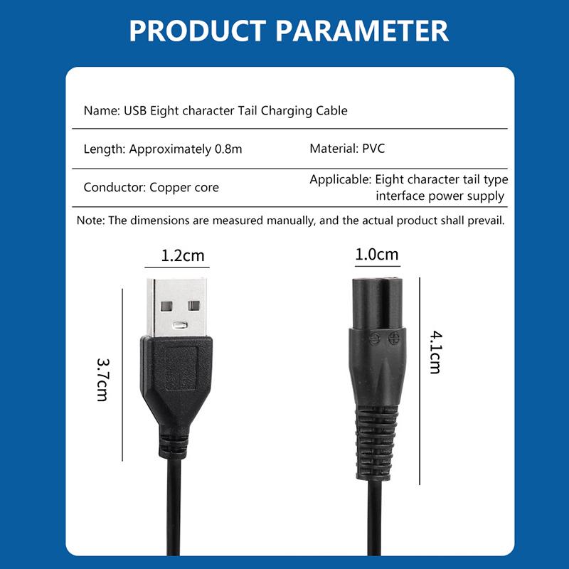USB 8-förmiges Schwanzladekabel USB-Schnittstelle Rasiererkabel Elektrorasierer Ladekabel 8-förmiges Schwanzkabel