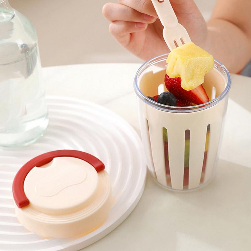 Fruit Storage Box With Drainage, Lid And Fork, Sealed, Leak Proof And Fresh-Keeping, Student Portable Breakfast Cup Picnic Box