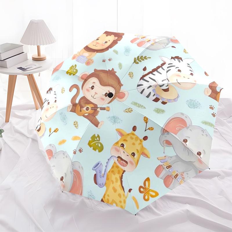1pc Safari Animals Playing Instruments Umbrella with Plastic Handle,Suitable for All Seasons Home Travel Outdoor UmbrellaDD059