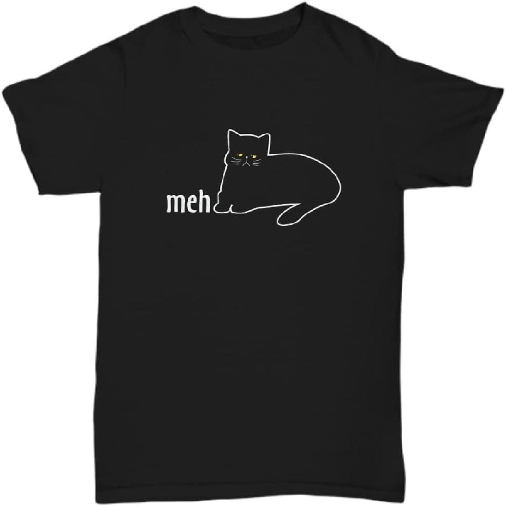 Funny Meh Cat Gift for Cat Lovers T Shirt, Meh Cat Shirt, Cat Related Gifts for Men, Cat Gift for Girls Age 8 12 Unisex Tee, Black, X-Large