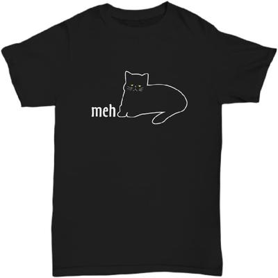 Funny Meh Cat Gift for Cat Lovers T Shirt, Meh Cat Shirt, Cat Related Gifts for Men, Cat Gift for Girls Age 8 12 Unisex Tee, Black, X-Large