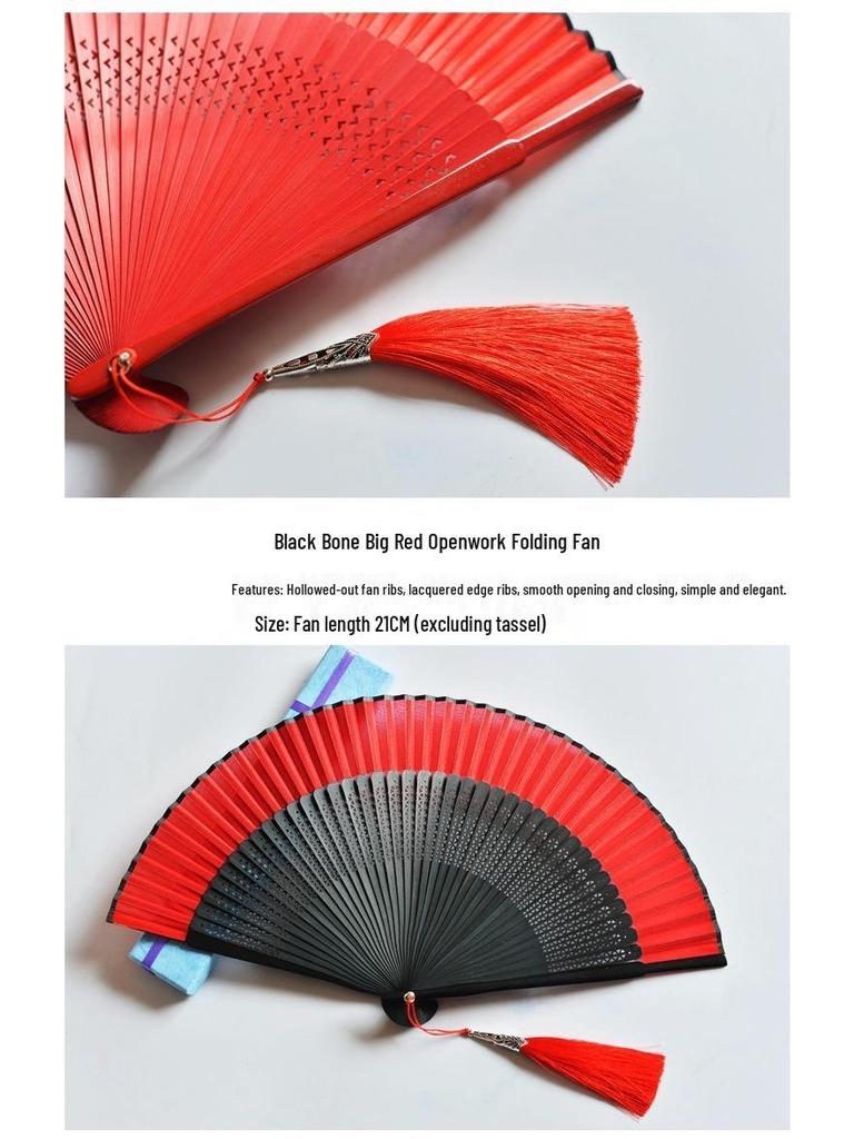 Red Dancing Fan: Classical Chinese Style Folding Fan, Easy-Open Hanfu Accessory