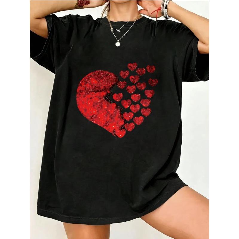 Women's Short-Sleeve T-Shirt with Red Sequin Broken Heart (Scattered Small Hearts) Print