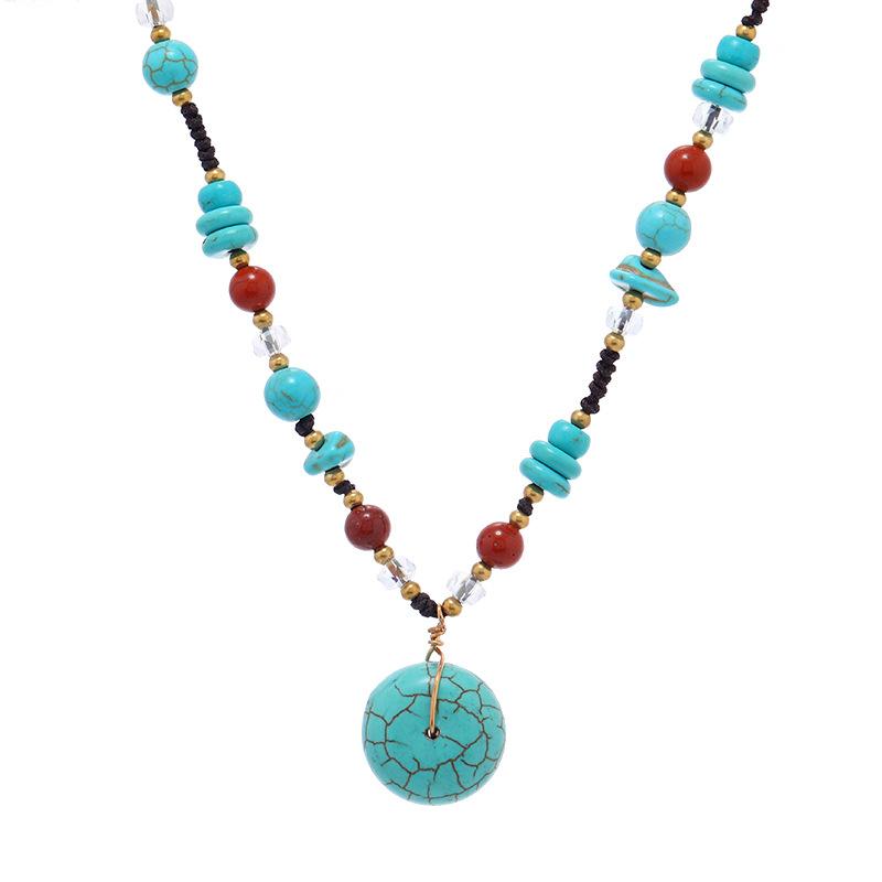 Original design woven turquoise pendant agate necklace retro high-end simple femininity collarbone chain