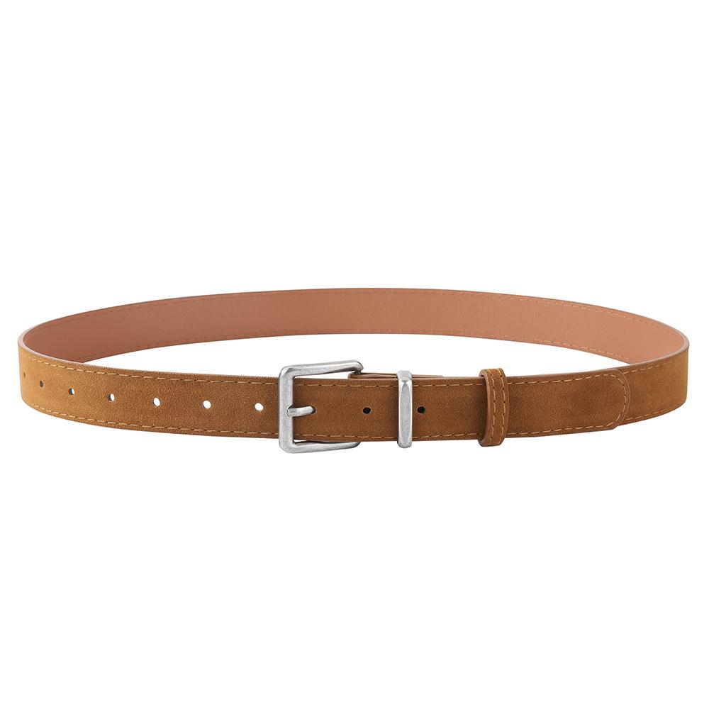 Women's Versatile Suede Belt with Retro Antique Silver Buckle - Fashionable Accessory for Jeans