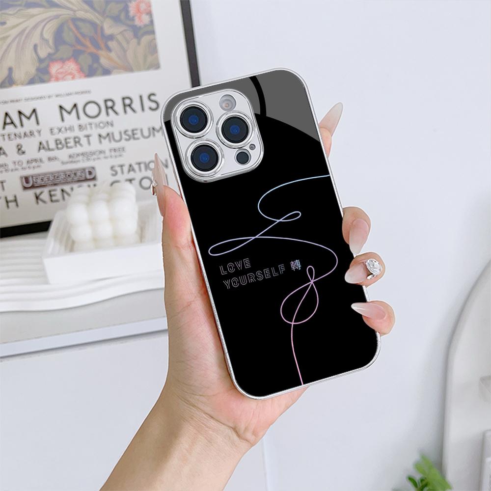 N184 Lovely Line Art Design Phone Case for iPhone 16 15 Pro Max Samsung S24 S23 Ultra A54 A35 Xiaomi Redmi Note13 12 Plated Frame Tempered Glass Cover