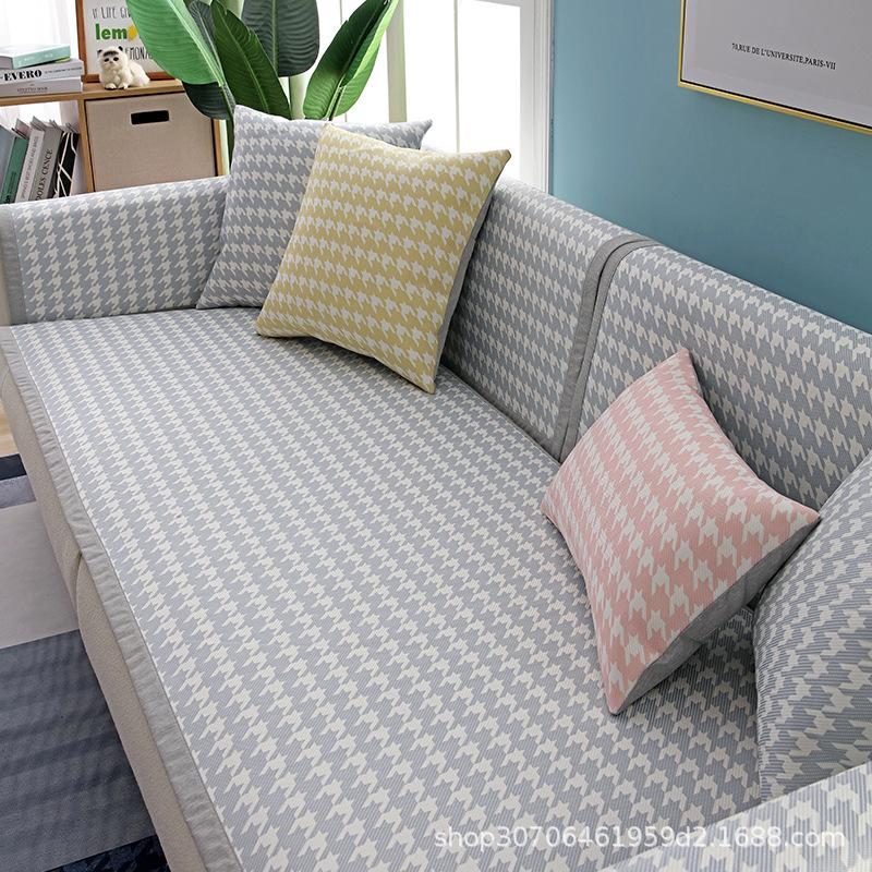 Sofa Cushion Summer Non-Slip Small Plaid Ice Silk Seat Cushion for Summer Simple Summer Style Fresh Backrest Towel Sofa Cover