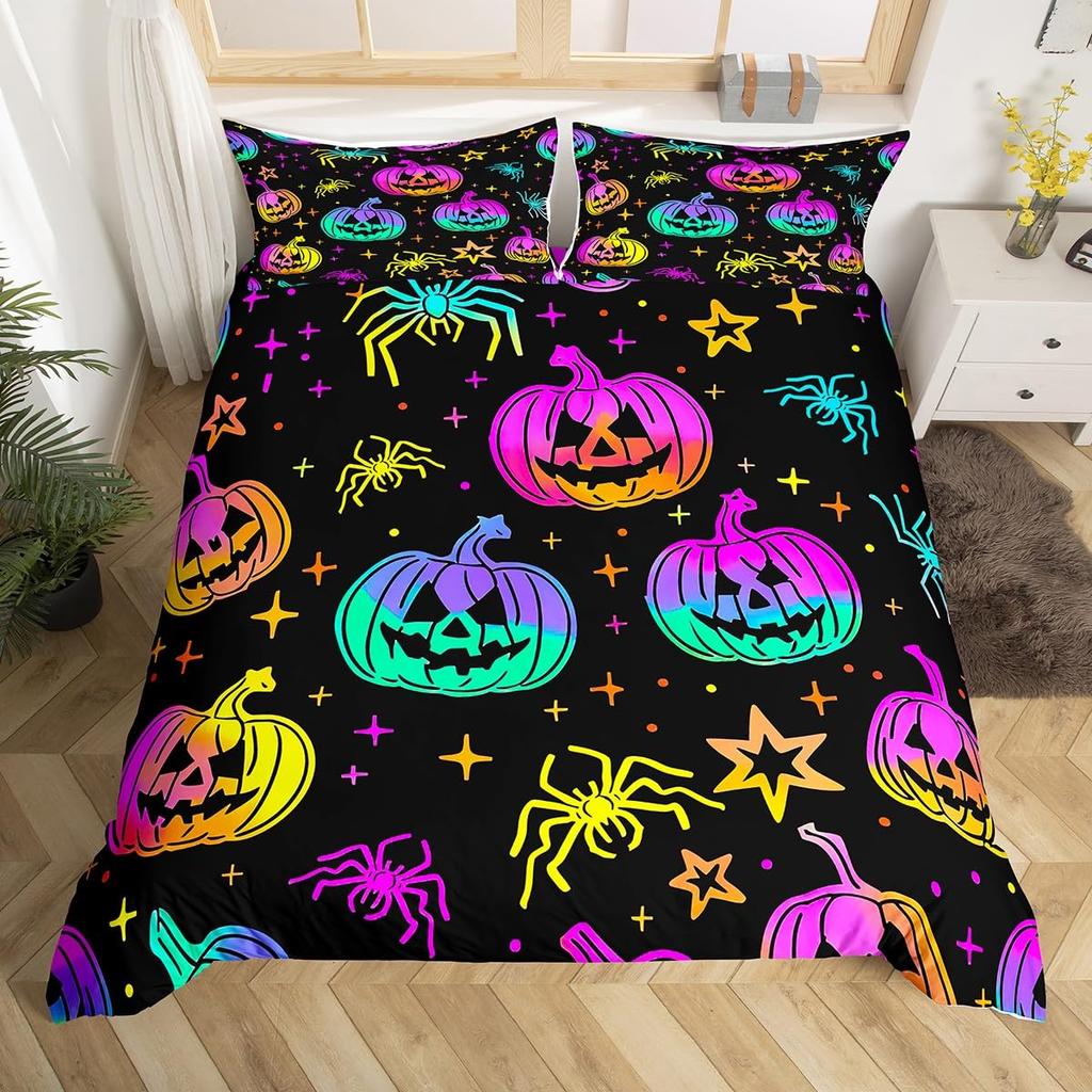 Comforter Halloween Bats Glitter Stars Galaxy Gothic Bedding Set Cute Cartoon Watercolor Bat Comforter Twin Queen Size
