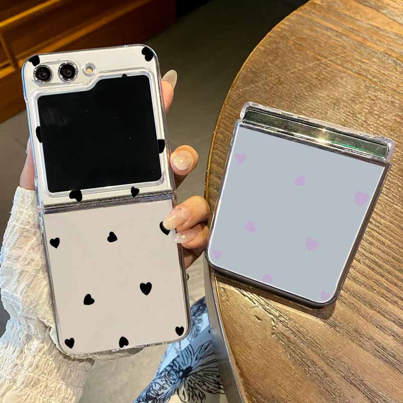 Samsung Galaxy Z Flip 7 6 5 4 3 uchun Sevgi Yuragi Bosmalari bilan Shaffof Buklanadigan Telefon G'ilofi Samsung Z Flip7 Flip6 uchun Qattiq Shaffof Qopqoq