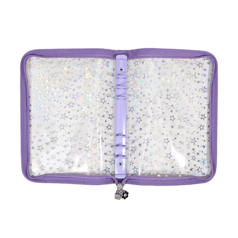 A5/6/7 6-Hole PVC Zipper Binder Cover Transparent Glitter Star Notebook Shell for Photo Album Refillable Planner Organizer Case