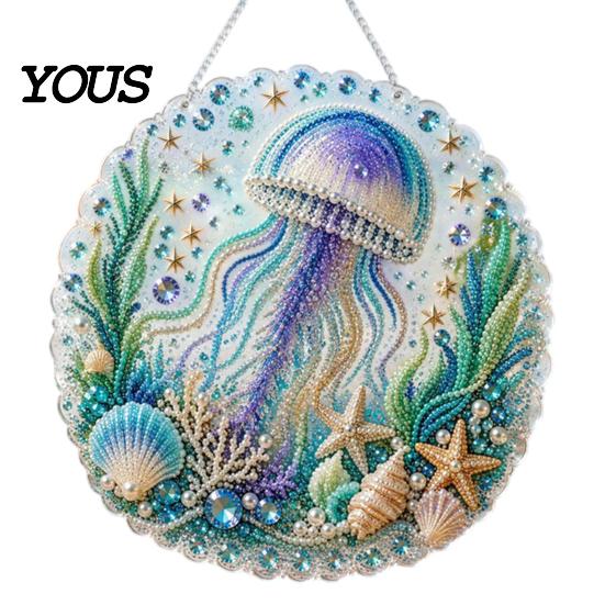 DIY Mosaic Craft for Adults Coastal Faux Pearl Painting Kit, Ocean Theme Art Stress Relief Creative Activity Sparkling Sea Animal Ornament