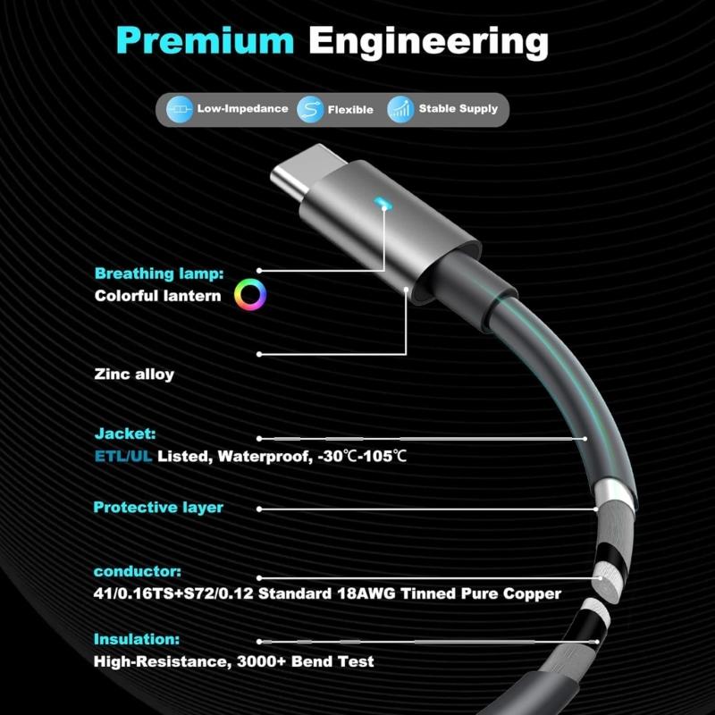 Powerful PD100W Fast Charge Cable 300/500CM Length Waterproof Replacement For Portable Satellite Systems