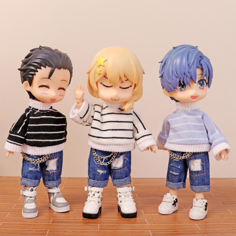 Ob11 Bebek Giysileri Çizgili Balıkçı Yaka Kazak BJD Gsc 1/12 Bebek Dekorasyon Aksesuarları Bebek Model Giysileri 12 Nokta