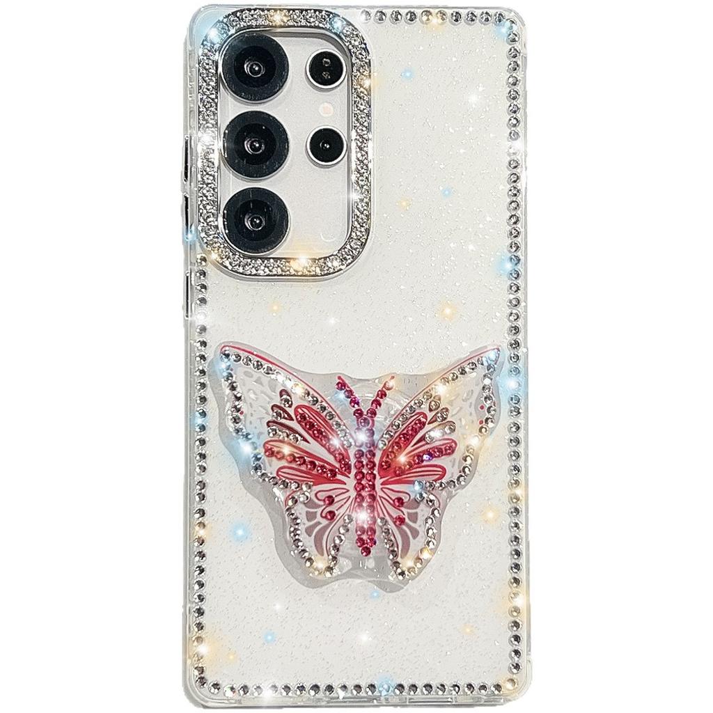 Flash Diamond IMD Butterfly Holder Mobile Phone Case for Samsung S25ULTRA Niche A56/A55 Girl Style A17