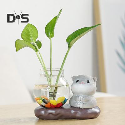 Tierfigur mit Vase, Teetisch, Mini-Blumenvase, Keramik, Hirsch und Katze mit Hydrokultur-Pflanzgefäß aus Glas für Zuhause, Schlafzimmer, Wohnzimmer, Dekoration