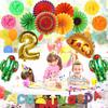 Taco Twosday Birthday Party Decorations - 2nd Fiesta Birthday Party with Fiesta Paper Fans, Taco Twosday Banner for 2nd Birthday Cinco De Mayo