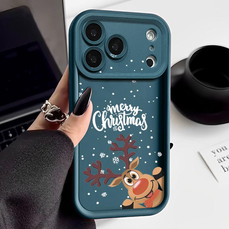 Cute Christmas Elk Pattern Case For iPhone 17 Air 16e 16 15 14 Pro Max 13 17 Pro Max 17 Pro 17 Shockproof Soft TPU Silicone Phone Cover Funda