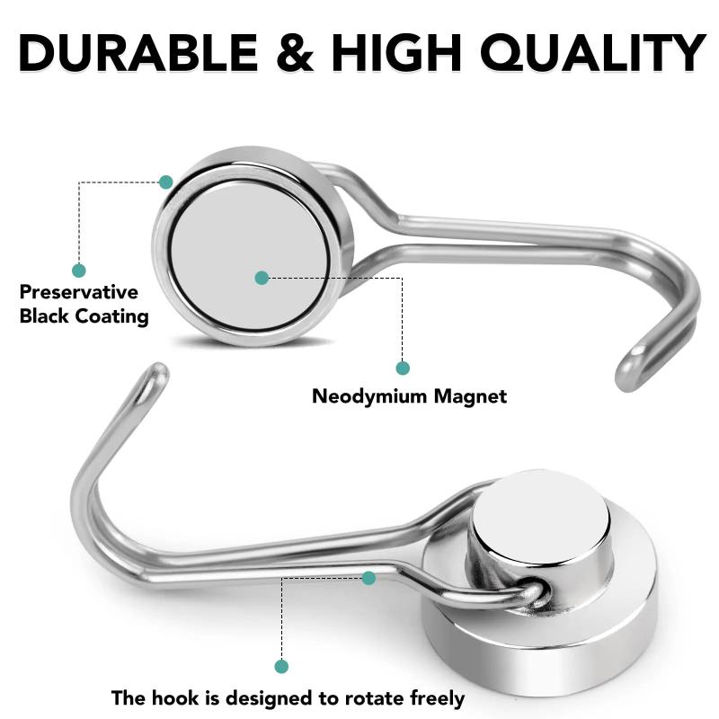 1-5Pcs Silver Magnetic Hooks Cruis Heavy Duty Neodymium Rare Earth Magnetic Hangers, Extra Strong Magnets With Hook For Hanging