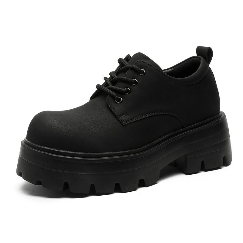 Spring and summer new lightweight leather shoes men's thick soles are heightened, soft and comfortable, black big head Derby shoes men's G003-J