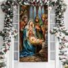 180x90cm Merry Christmas Door Banner Jesus Birth Scene Hanging Backdrop Christmas Photography Background Xmas New Year Decor