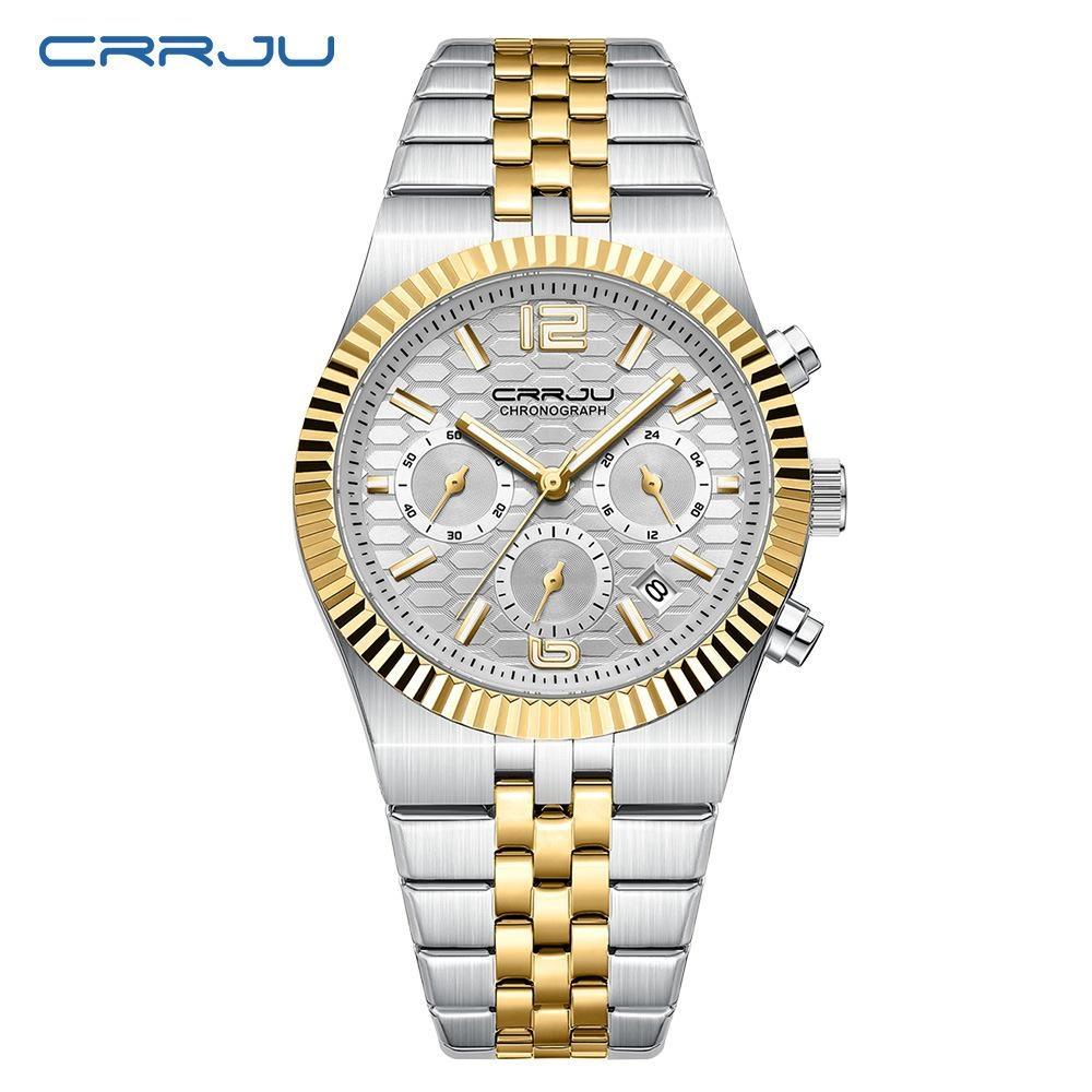 Fashion Business Mens Watches with Stainless Steel Waterproof Chronograph Quartz Watch for Men, Auto Date