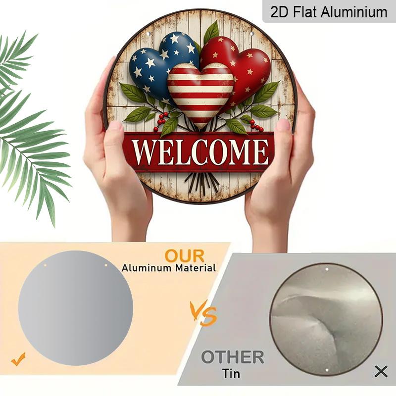 2D Flat, 1pc Vintage Patriotic Heart Metal Wall Sign - 7.87-Inch Flag & USA Map Heart, Waterproof Fade-Resistant / Decoration Suitable for Porch