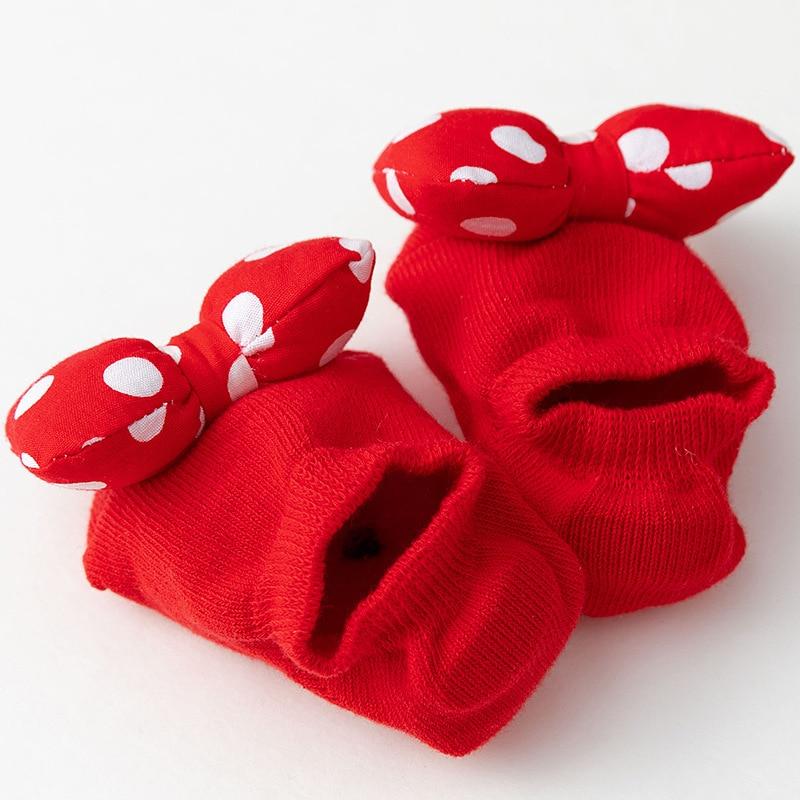 1 Pair Red Baby Floor Socks Cotton Rubber Anti-slip Floor Socks for Newborn Infant Toddler 3D Doll Sock Panel Slipper Socks