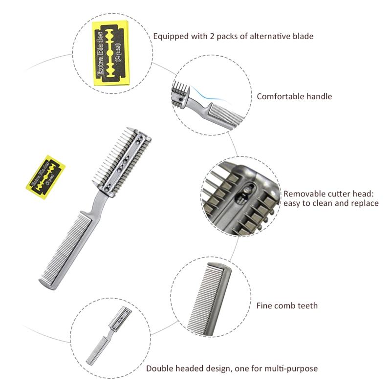 Haustier-Kunststoffkamm mit 2 Metallklingen Hundefelltrimmer für Rasiermesserkämme für die Heimpflege Entfernt Knoten und Verfilzungen
