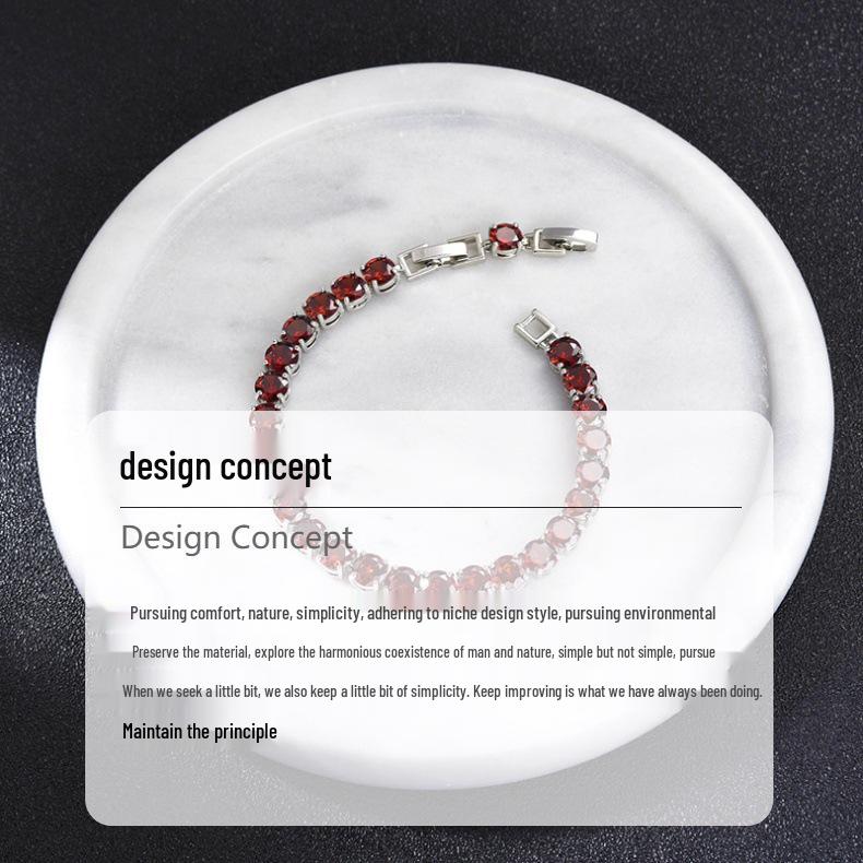 Platinum-Plated Multi-Color Zircon Bracelet - 6mm Diamond Accent for Women