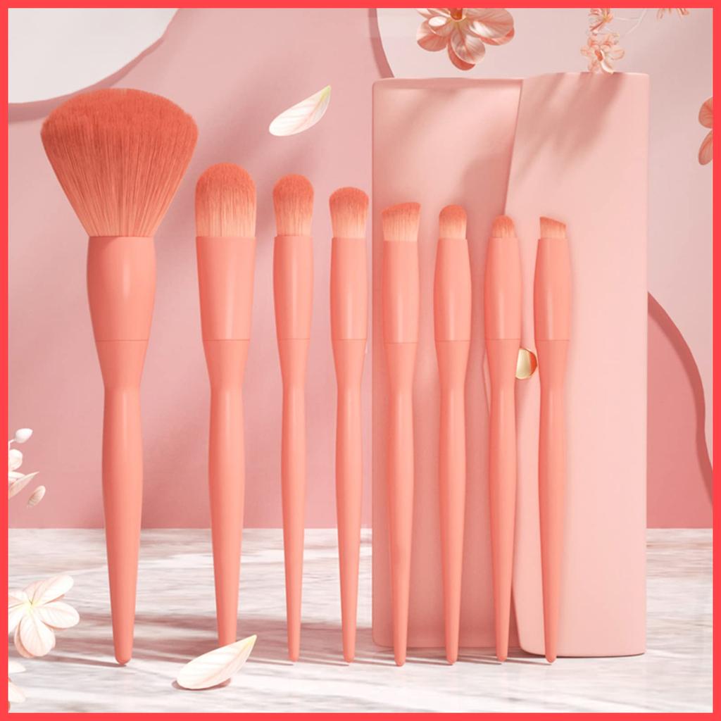 Wolpin Makeup Brush Set (8 Piece) Pink with PU Bag Synthetic Bristle Foundation Face Powder Blush Eyeshadow Brush Makeup Brush Kit