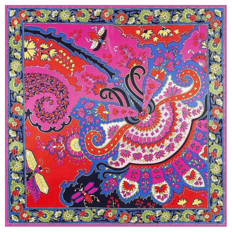 POBING Silk Scarf Luxury Brand Melt Chain Neckerchief Muslim Headscarf Square Scarves Lady Foulard Female Bandana 100*100CM