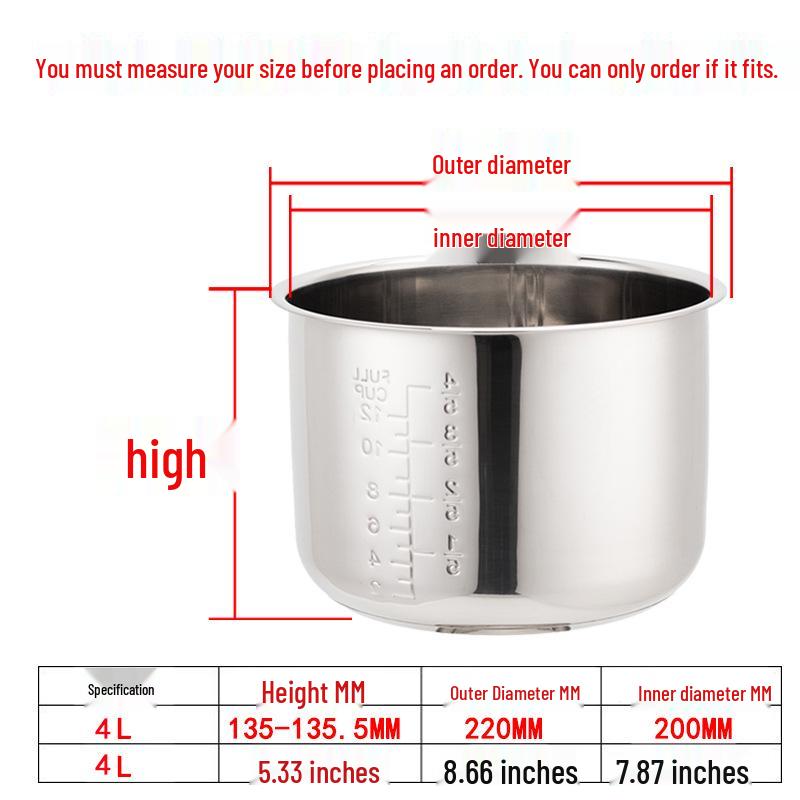 6L-165 304 Stainless Steel Electric Pressure Cooker Inner Pot, Double Bottom, Food Grade, Thickened Accessories.