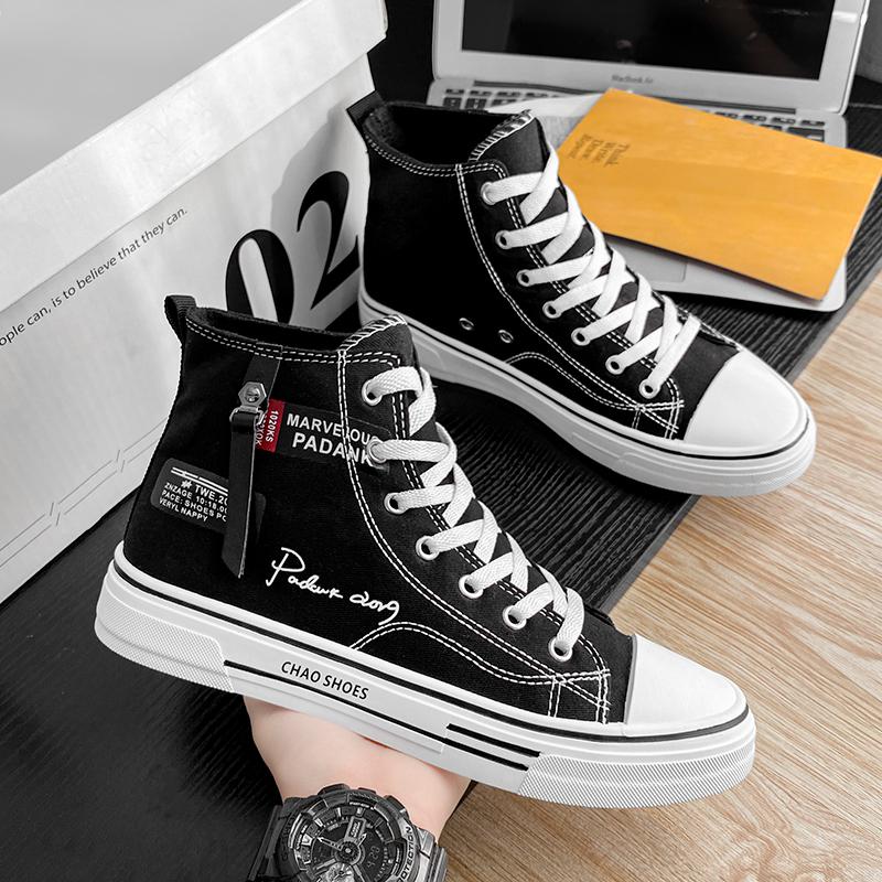 Fashion Blue Canvas Shoes High Top Sneakers Breathable Platform Casual Shoes Lace-up Flats Men Sneakers Vulcanize Shoes Tenis Masculino