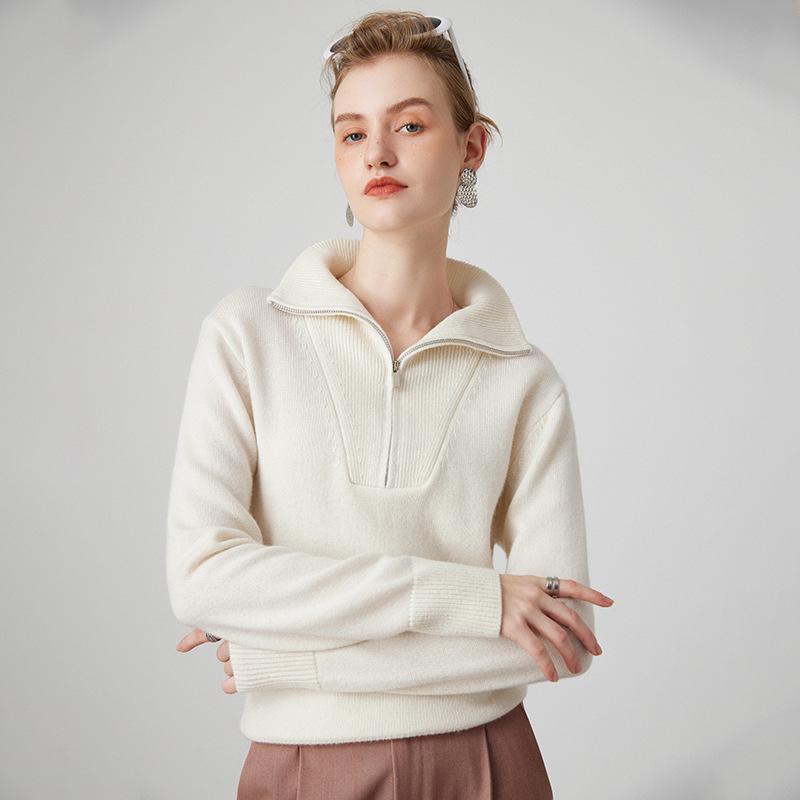 Women's Thickened Cashmere Knitwear: Zipper Lapel, Loose Fit Long Sleeve Sweater for Autumn/Winter