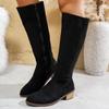 Low Heels High Boots Botas Woman New Round Toe Suede Soft Sole Botas Mujer Non-slip Wear-resistant Block Heel Bottes Femmes