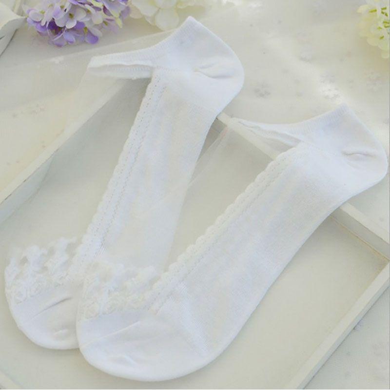 Classic Appeal Women Colors Sexy Ultra-thin Elastic Silky Short Silk Lace Invisible Socks In 7 Colors